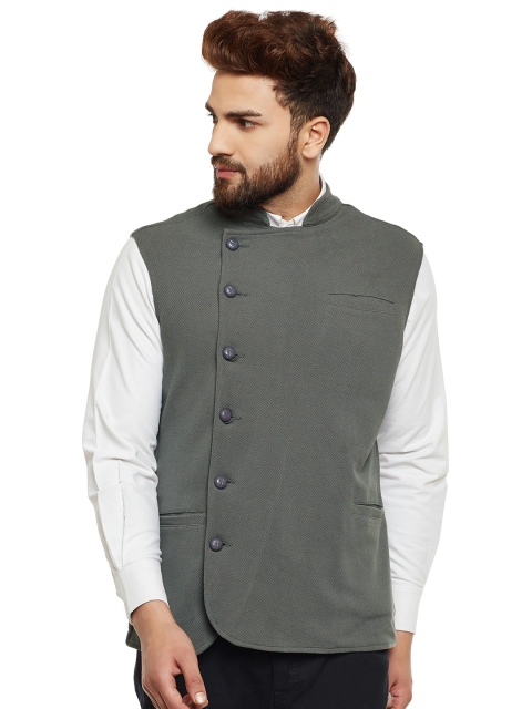 

Hypernation Men Grey Double-Breasted Nehru Jacket