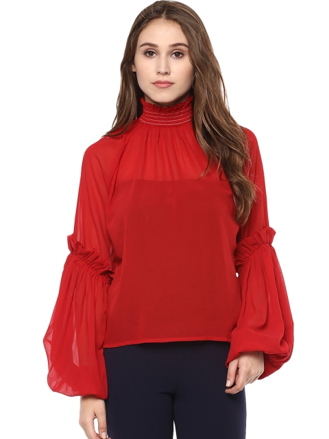 

Kazo Women Red Sheer Top