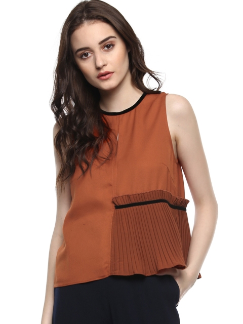 

Kazo Women Rust Brown Solid Styled Back Top