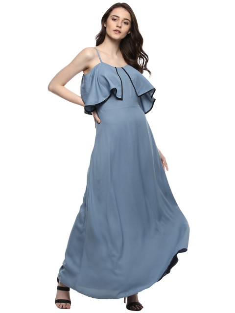 

Kazo Women Blue Solid Layered Maxi Dress