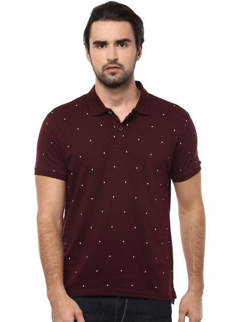 

People Men Burgundy Printed Polo Collar T-shirt