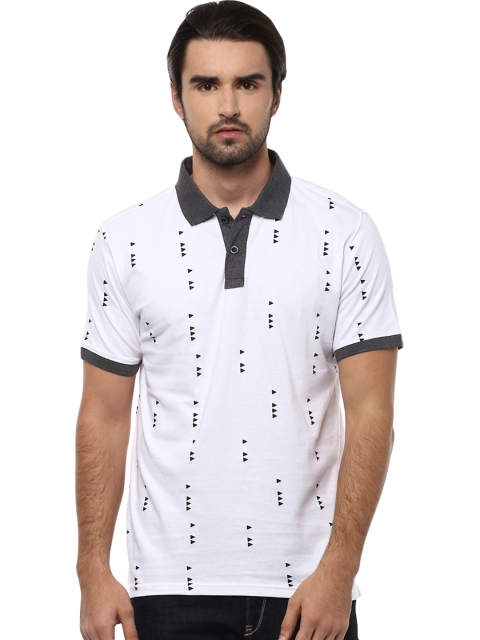 

People Men White Printed Polo Collar T-shirt