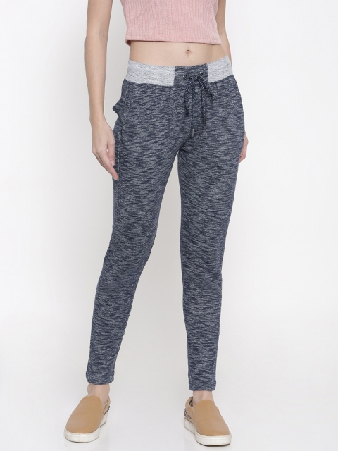 

People Women Navy Blue & Grey Regular Fit Self Design Trousers