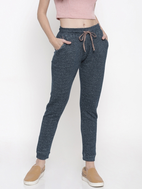 

People Women Navy Blue Regular Fit Self Design Trousers