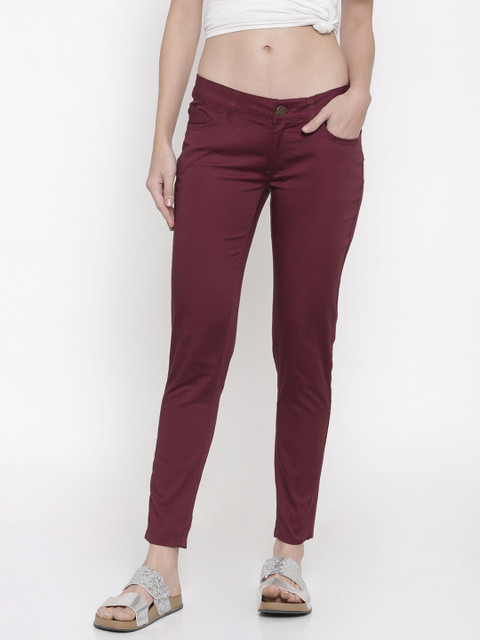 

People Women Maroon Regular Fit Solid Regular Trousers