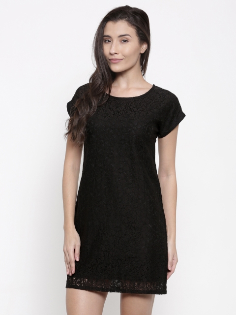 

People Women Black Self Design A-Line Dress
