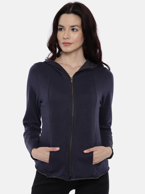 

People Women Navy Blue Solid Sporty Jacket