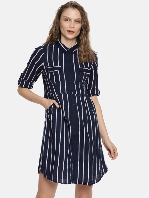

People Women Navy Blue Striped Shirt Dress