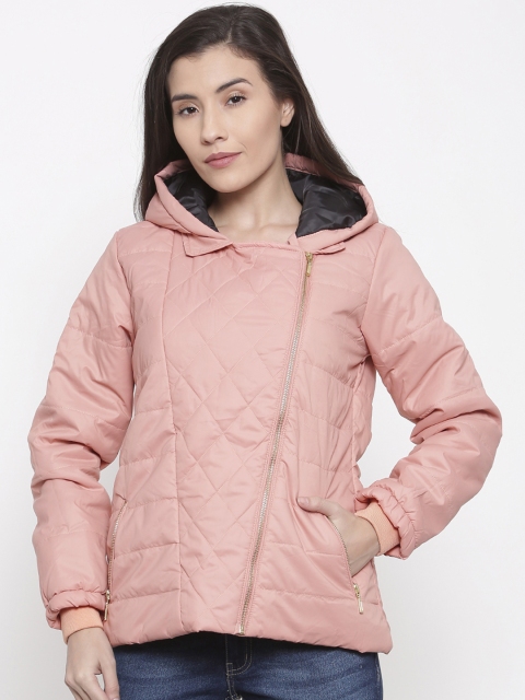 

People Women Pink Solid Hooded Quilted Jacket