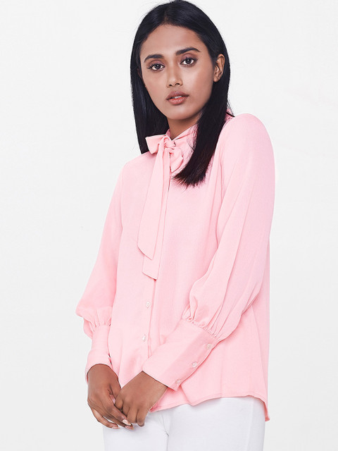 

AND Women Pink Solid Shirt Style Top
