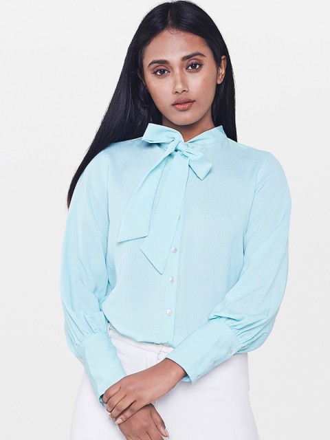 

AND Women Green Solid Shirt Style Top