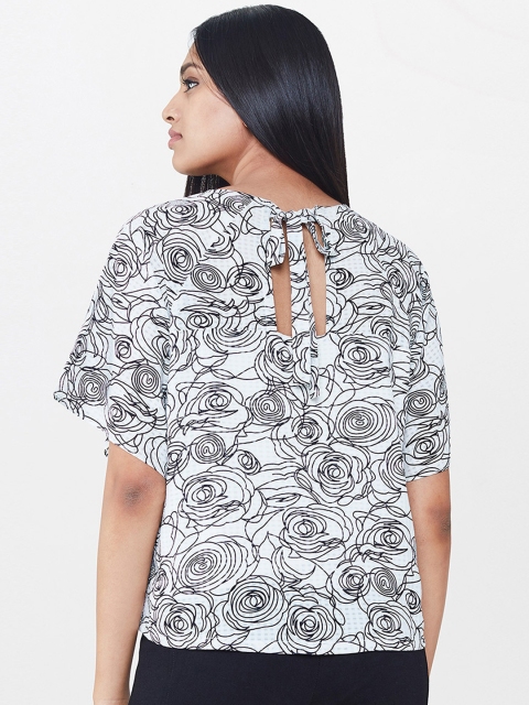 

AND Women Black & White Printed Styled Back Top