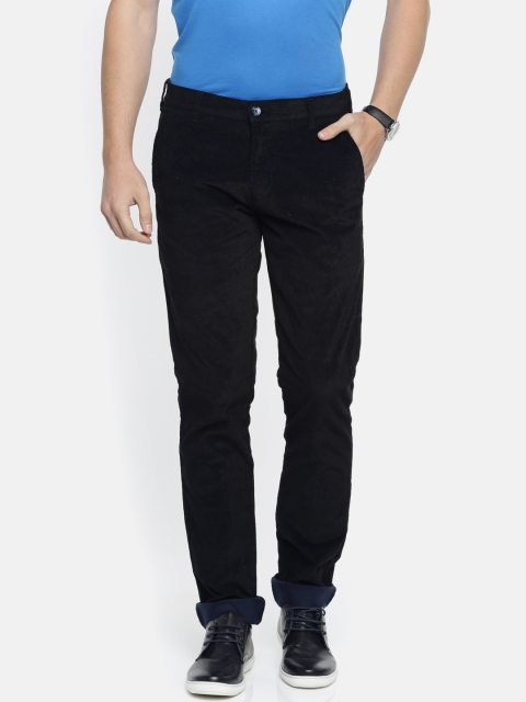 

Parx Men Navy Tapered Fit Solid Corduroy Regular Trousers, Navy blue