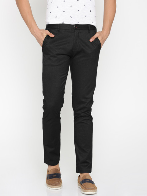 

British Club Men Black Slim Fit Self Design Regular Trousers