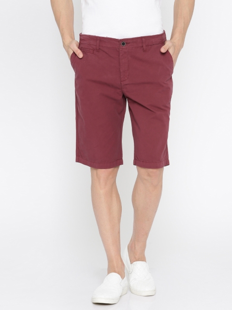 

Nature Casuals Men Burgundy Solid Slim Fit Chino Shorts