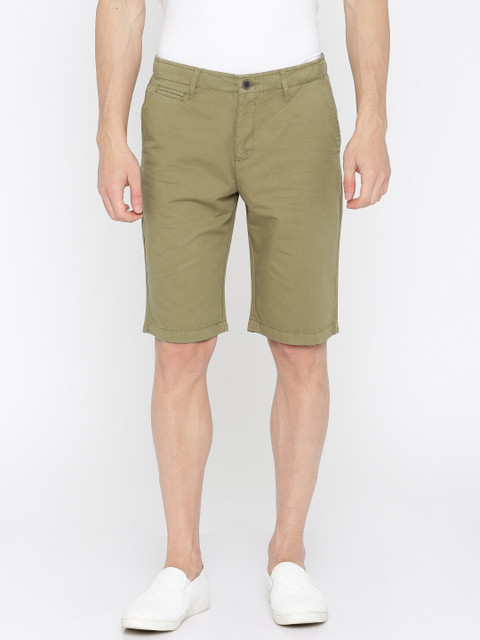 

Nature Casuals Men Olive Green Solid Slim Fit Chino Shorts