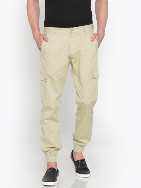 

Nature Casuals Men Cream-Coloured Regular Fit Solid Cargos