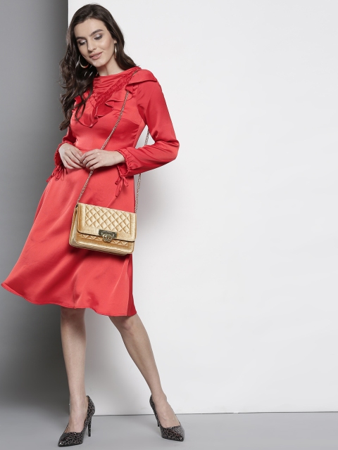 

DOROTHY PERKINS Women Coral Red Fit & Flare Dress with Ruffles