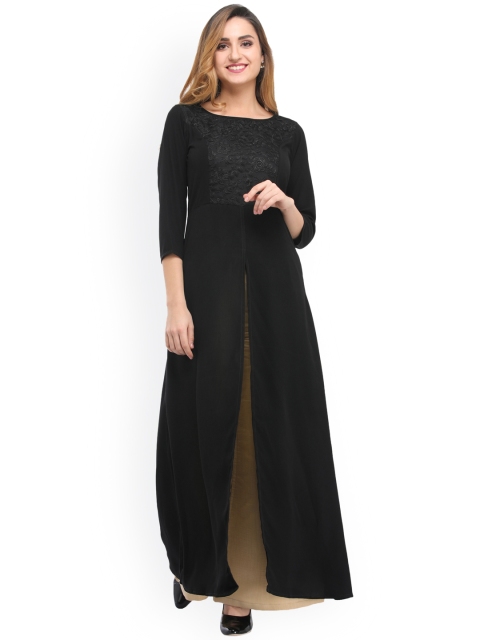 

Cottinfab Women Black and Beige Self Design Kurta with Palazzos