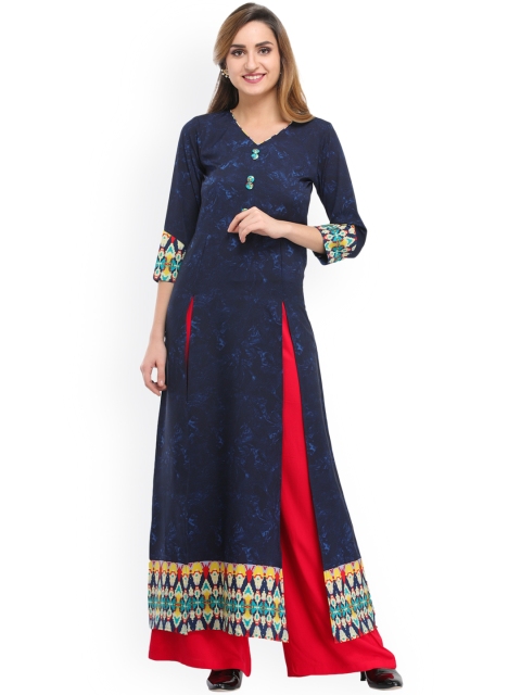 

Cottinfab Women Blue Printed Straight Kurta