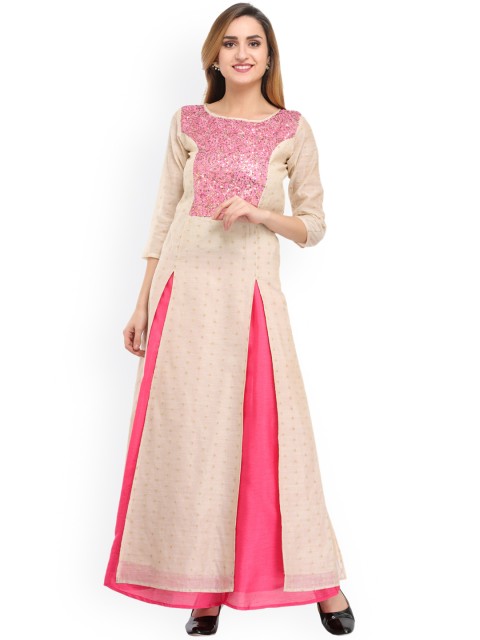 

Cottinfab Women White Embellished A-Line Kurta