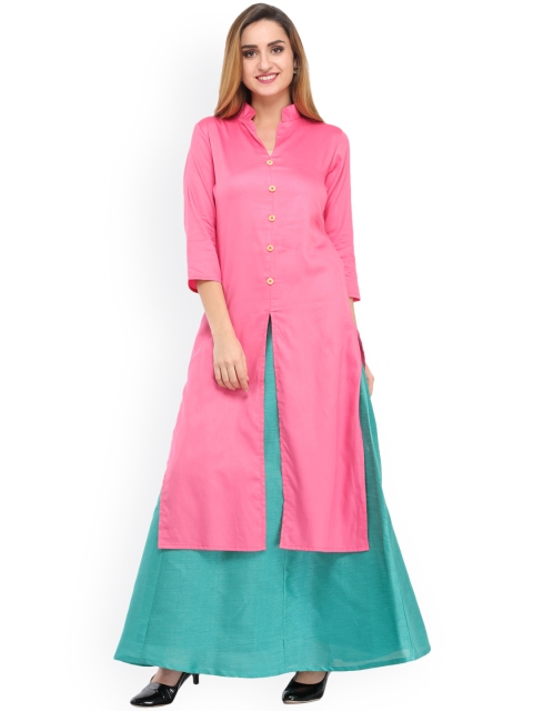 

Cottinfab Women Pink Solid Straight Kurta