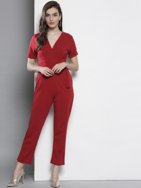 

DOROTHY PERKINS Women Maroon Solid Basic Wrap Jumpsuit