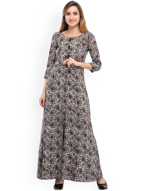

Cottinfab Women Brown Printed A-Line Kurta