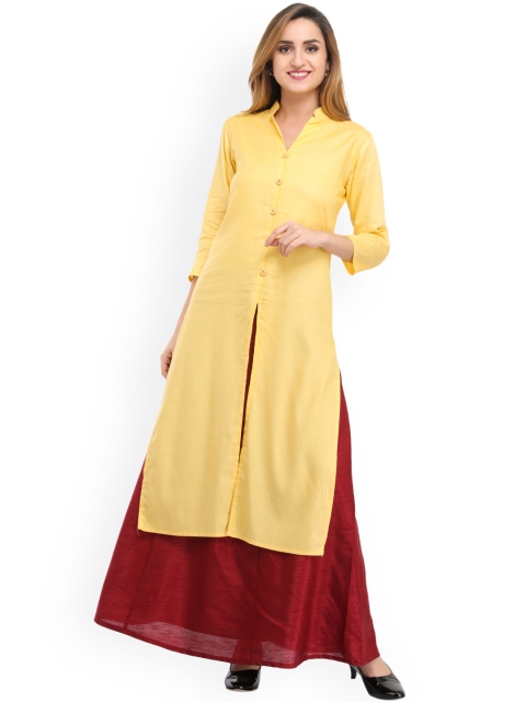 

Cottinfab Women Yellow Solid Straight Kurta