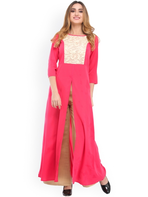 

Cottinfab Women Pink Embellished A-Line Kurta