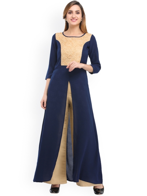 

Cottinfab Women Blue Embellished A-Line Kurta