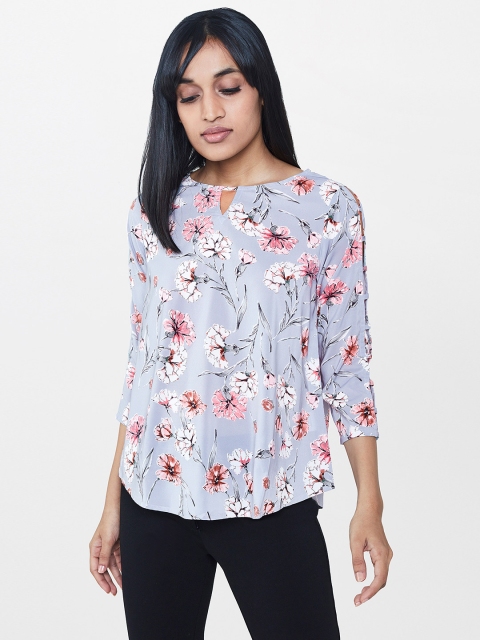 

AND Women Grey & Pink Printed Top