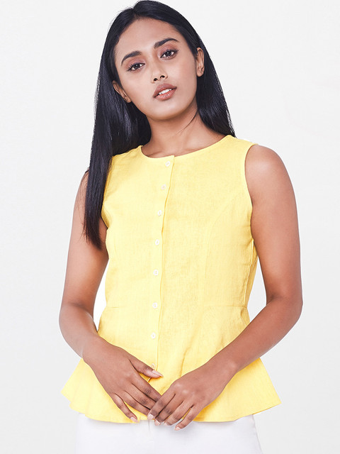 

AND Women Yellow Solid Shirt Style Top