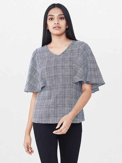

AND Women Black & Off-White Checked Top