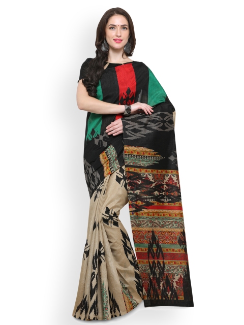 

Saree mall Beige & Black Art Silk Printed Bhagalpuri Saree