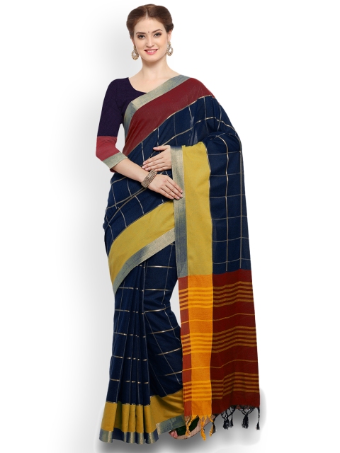 

Saree mall Navy Blue Printed Silk Blend Saree