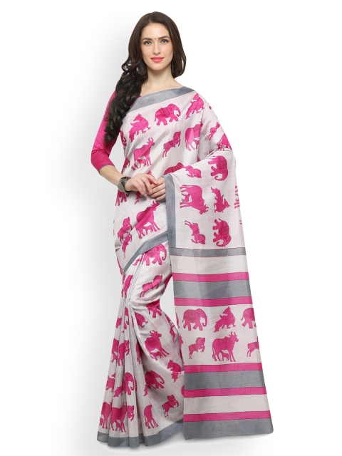 

Saree mall White Art Silk Printed Bhagalpuri Saree