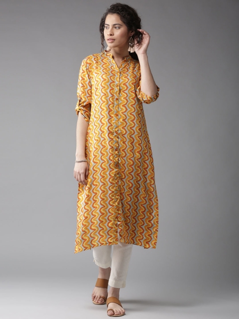 

HERE&NOW Women Yellow & Orange Printed A-Line Kurta