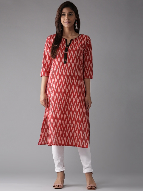 

HERE&NOW Women Red & Off-White Chevron Pattern Straight Kurta