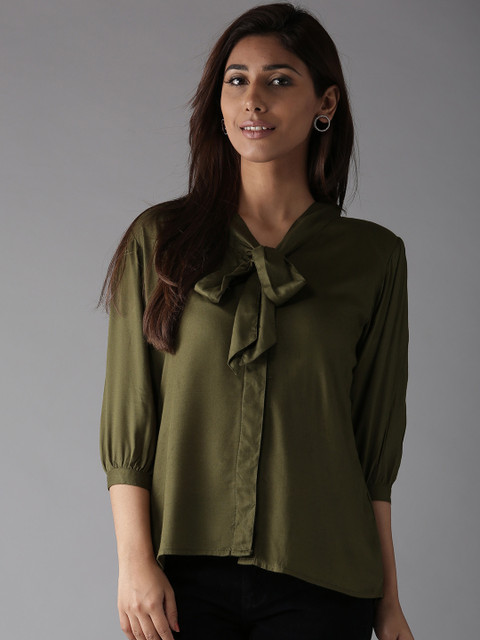 

HERE&NOW Women Olive Green Solid Top