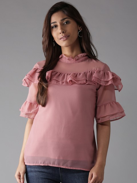 

HERE&NOW Women Mauve Solid Ruffled Top