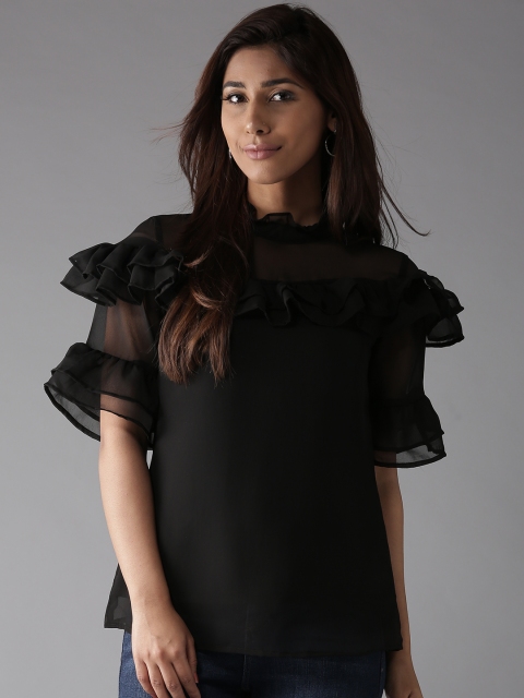 

HERE&NOW Women Black Solid Ruffled Top