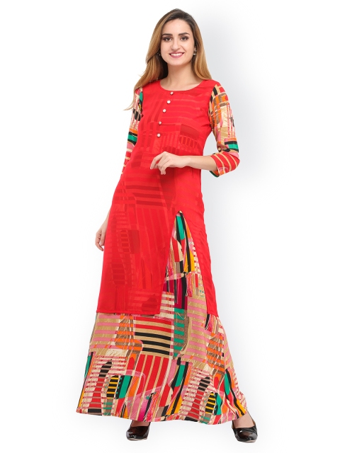 

Cottinfab Women Red Printed Maxi Dress