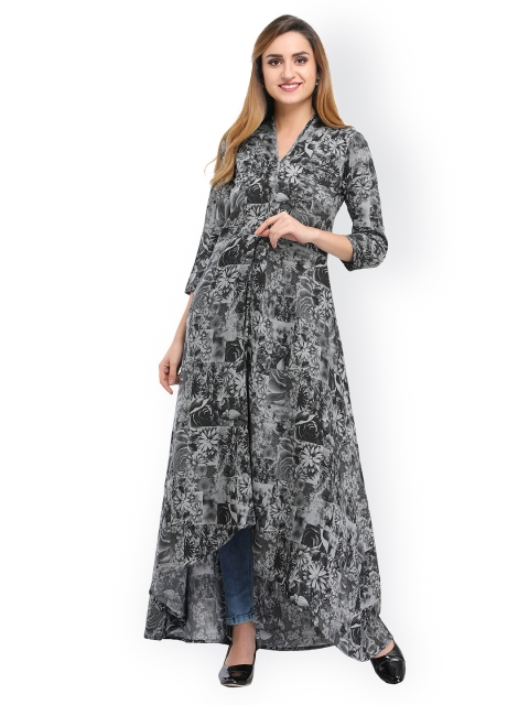 

Cottinfab Women Grey Printed Maxi Dress