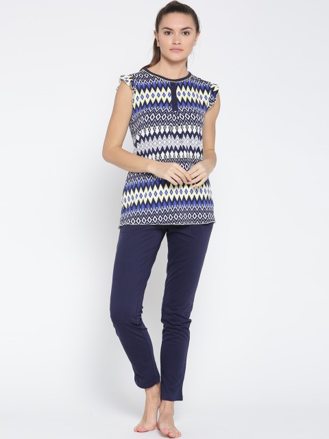 

MADAME M SECRET Women Navy Printed Night Suit S1630066 026, Navy blue