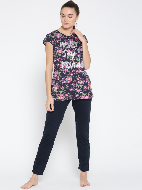 

MADAME M SECRET Women Navy Printed Night Suit S7S30169 026, Navy blue
