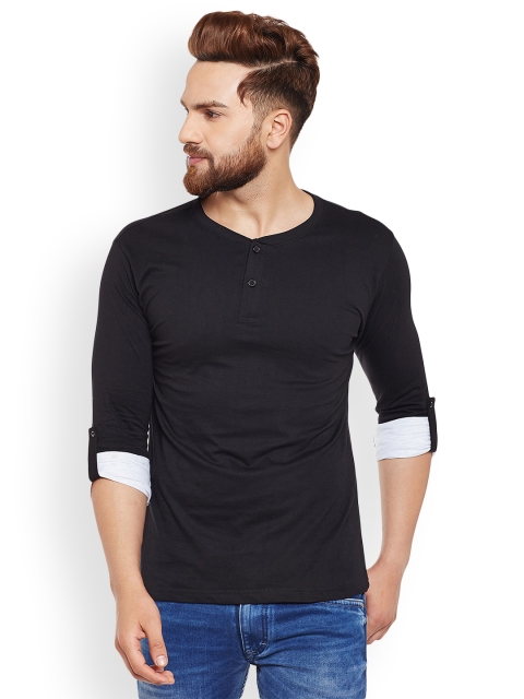 

The Dry State Men Black & Off-White Solid Henley Neck T-shirt