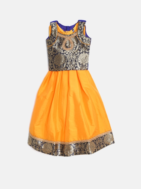 

YK Girls Yellow & Blue Maxi Dress with Ethnic Jacket