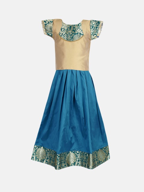 

YK Girls Blue Solid Fit and Flare Dress