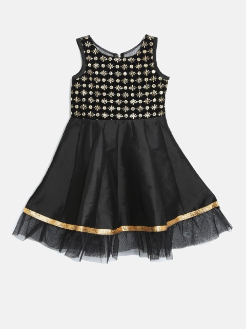 

YK Girls Black Embroidered Fit & Flare Dress
